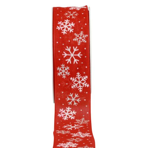 Joulunauha punaiset lumihiutaleet lahjanauha 40mm 15m