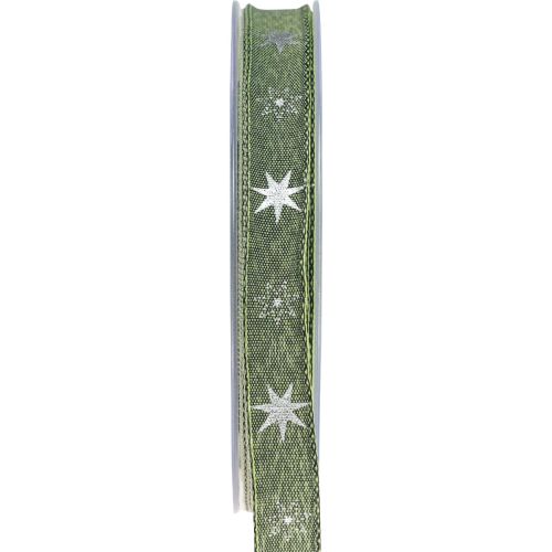 Joulunauha tähdet lahja nauha vihreä hopea 15mm 20m