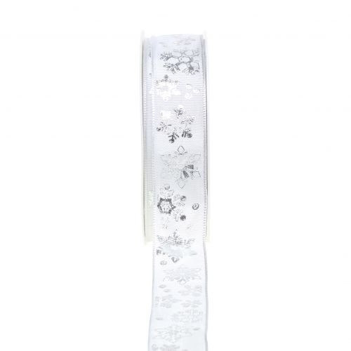 Floristik24 Joulunauha valkoinen lumihiutale hopea 25mm 20m