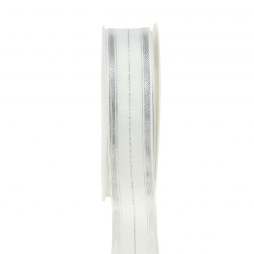 Floristik24 Joulunauha läpinäkyvillä lurex-raidoilla valkoinen, hopea 25mm 25m