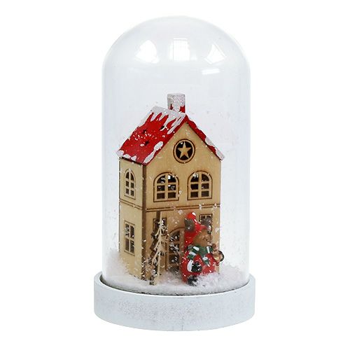 Joulukoristelutalo lasikellolla Ø9cm K16,5cm