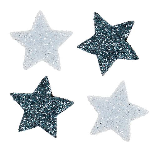Floristik24 Joulukoriste tähti 2,5 cm kiille valkoinen, sininen 48kpl