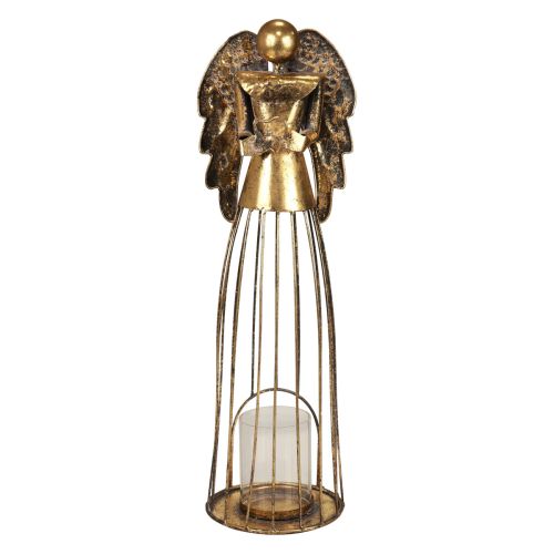 Jouluenkeli Joulu, kynttilänjalka metallinen kultainen antiikki look 52cm