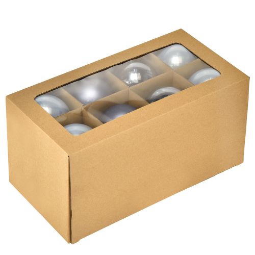 kohteita Sinisiä/hopeisia lasipalloja – matta- ja kiiltäviä, lasisia koristeita talvisiin kukka-asetelmiin, 7,5 cm, 12 kpl