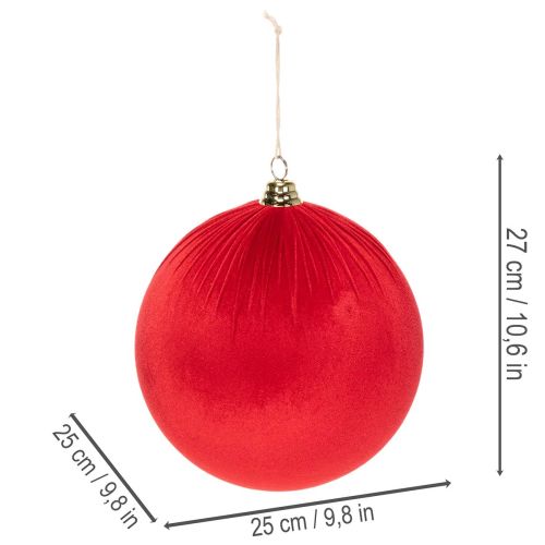 Punainen samettinen joulupallo, iso koristepallo ripustettavaksi, 25 cm, 2 kpl | Floristik24.fi