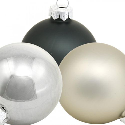 Floristik24 Mini Christmas Bauble, Tree Decoration Mix, Advent Decoration Black/Silver/Pearl H4,5cm Ø4cm Real Glass 24kpl.