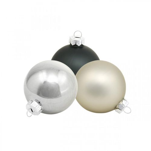 Floristik24 Mini Christmas Bauble, Tree Decoration Mix, Advent Decoration Black/Silver/Pearl H4,5cm Ø4cm Real Glass 24kpl.