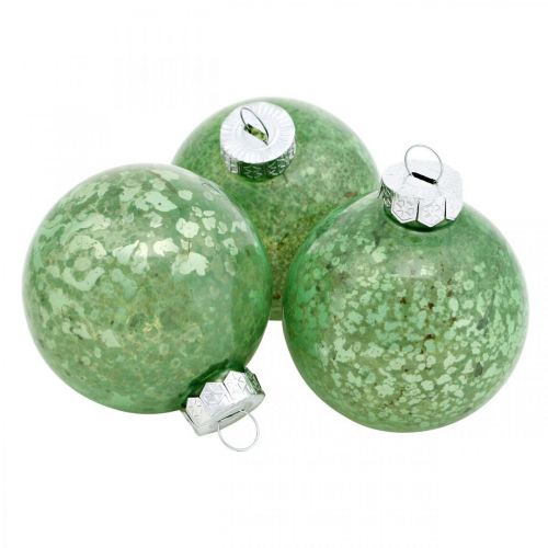 Floristik24 Joulupallo, kuusenkoriste, joulukuusen pallo vihreä marmoroitu H4,5cm Ø4cm aitoa lasia 24kpl.