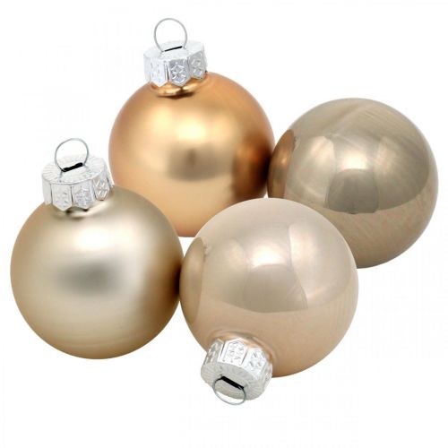 Floristik24 Puukoristesekoitus, joulukuusipallot, minipuuriipukset kulta/ruskea/helmiäinen/beige H4,5cm Ø4cm aitoa lasia 24 kpl