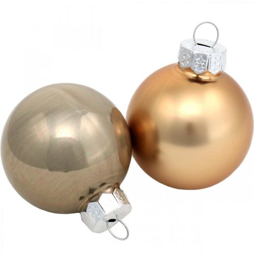 Floristik24 Puukoristesekoitus, joulukuusipallot, minipuuriipukset kulta/ruskea/helmiäinen/beige H4,5cm Ø4cm aitoa lasia 24 kpl