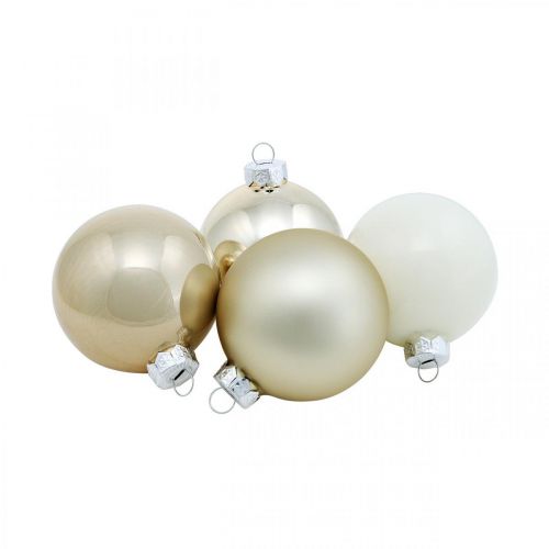 kohteita Joulupallo, joulukuusikoristeet, lasipallo valkoinen / helmiäinen H6,5cm Ø6cm aitoa lasia 24kpl