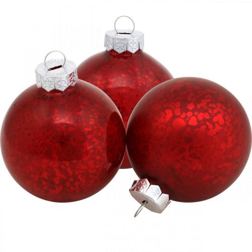 kohteita Joulukuusipallo, kuusiriipus, joulupallo punainen marmoroitu H6,5cm Ø6cm aitoa lasia 24kpl.