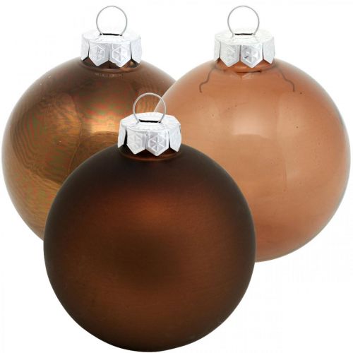 Floristik24 Joulukuusipallo, puukoristeet, joulukuusipallot ruskea H6,5cm Ø6cm aitoa lasia 24kpl