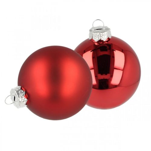 Joulukuusipallo, kuusenkoriste, joulupallo punainen H8,5cm Ø7,5cm aitoa lasia 12kpl.