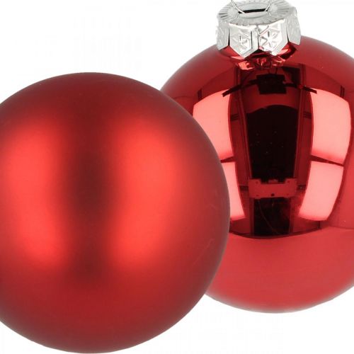 Joulukuusipallo, kuusenkoriste, joulupallo punainen H8,5cm Ø7,5cm aitoa lasia 12kpl.