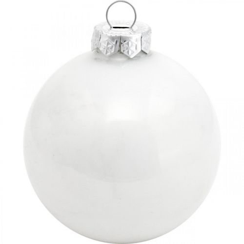 kohteita Lumipallo, puun riipus, joulukuusen koriste, talvi koriste Valkoinen H6,5cm Ø6cm Aitoa lasia 24kpl.