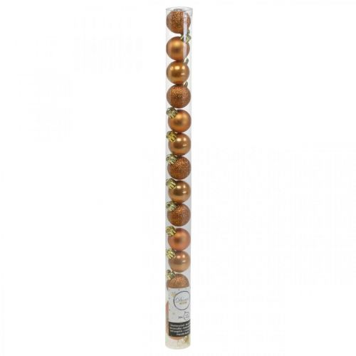 Floristik24 Mini joulukuusipallo, puukoristeet sekoitus, joulukuusipallo oranssi Ø2,5cm muovi 14kpl