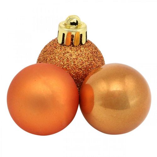 Floristik24 Mini joulukuusipallo, puukoristeet sekoitus, joulukuusipallo oranssi Ø2,5cm muovi 14kpl