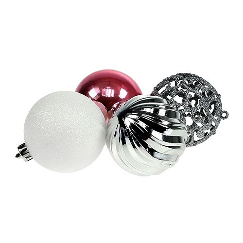 Floristik24 Joulupallot muovinen vaaleanpunainen-hopea lajitelma. Ø8cm 8kpl