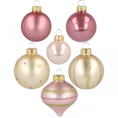 Joulupallot lasi pinkki keltainen lajitelma Ø4,5-7cm 20 kpl