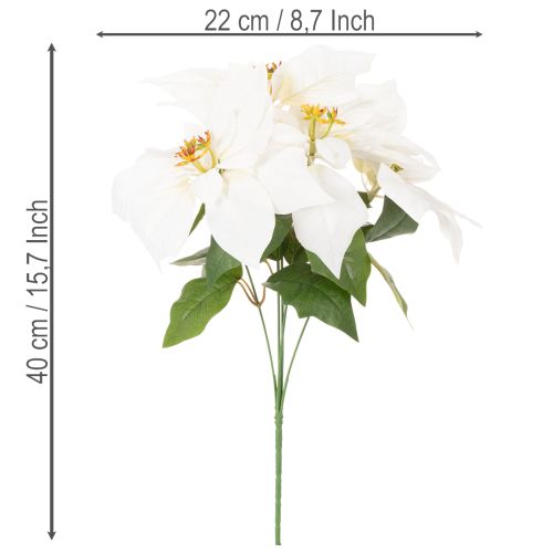 Keinotekoinen joulutähti, valkoinen, suuret kukat, koristekasvi, 40 cm | Floristik24.fi