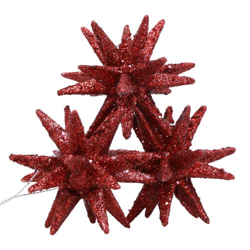 Floristik24 Joulutähti joulukoristeet punainen glitter Ø7cm 6 kpl