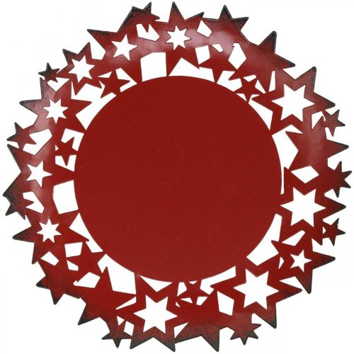 kohteita Joululautanen metallinen koristelautanen punaisilla tähdillä Ø34cm