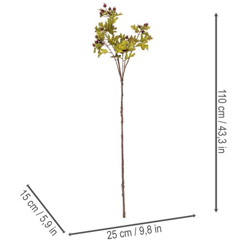 Keinotekoinen orapihlajan oksa punaisilla marjoilla, koriste, 110 cm | Floristik24.fi