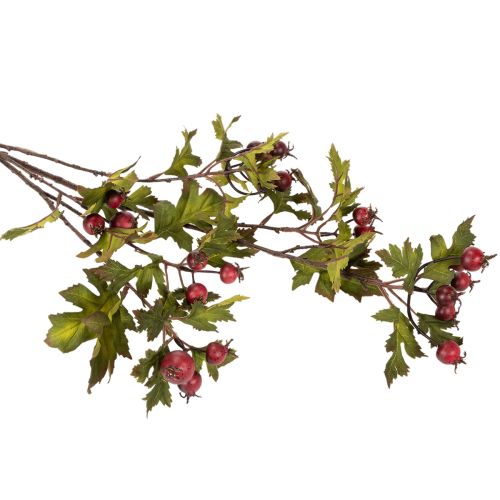 Keinotekoinen orapihlajan oksa punaisilla marjoilla, koriste, 110 cm | Floristik24.fi