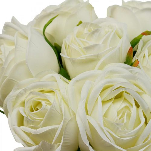 Valkoisia ruusuja silkkikukkia tekoruusuja nippuna H28cm 7kpl