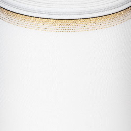 Valkoinen moiré-seppelenauha kultaisella helmireunuksella, 175 mm - Elegantti nauha koristeluun ja floristiikkaan | Floristik24.fi