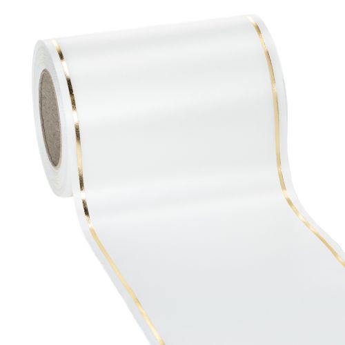 Valkoinen kranssinauha kultareunalla tietokoneella tulostukseen, satiininauha, vedenpitävä, 25 m x 125 mm ostaa | Floristik24.fi