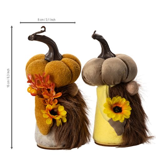 Syksyn kurpitsanohiushahmo auringonkukan ja parran kanssa 16cm 2kpl | Floristik24.fi