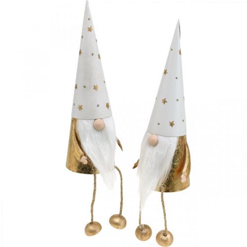 kohteita Gnome Christmas koristefiguuri valkoinen, kulta Ø6,5cm K22cm 2 kpl