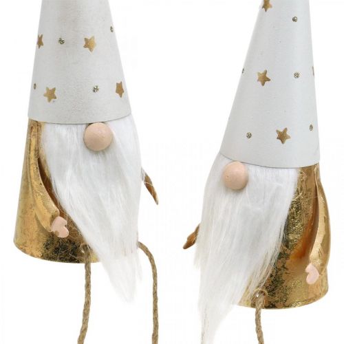 kohteita Gnome Christmas koristefiguuri valkoinen, kulta Ø6,5cm K22cm 2 kpl