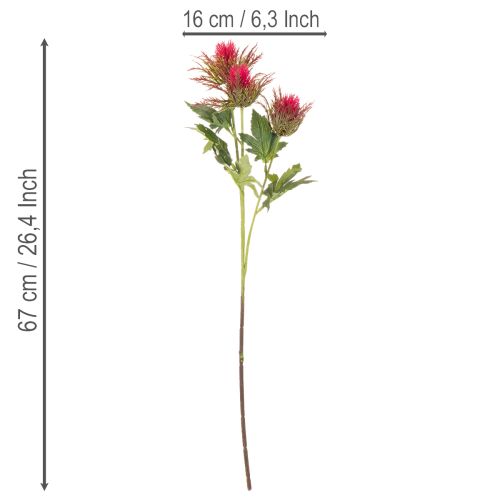 Keinotekoinen punainen ohdakkeen oksa koristeeksi, 67 cm, 3 kpl | Floristik24.fi