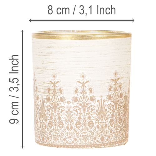 Lasinen tuikkukuppi kukkakuviolla, Ø8cm K9cm, 2 kpl | Floristik24.fi