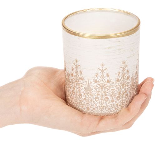 Lasinen tuikkukuppi kukkakuviolla, Ø8cm K9cm, 2 kpl | Floristik24.fi