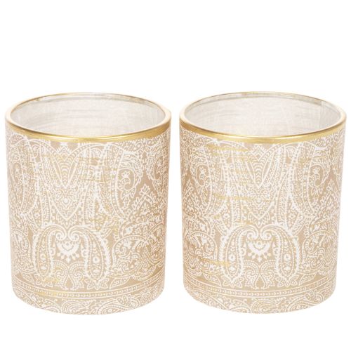 Lasinen tuikkupidike paisley-kuviolla, Ø8cm, korkeus9cm, 2 kpl