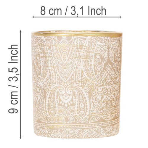 Lasinen tuikkupidike paisley-kuviolla, Ø8cm, korkeus9cm, 2 kpl | Floristik24.fi