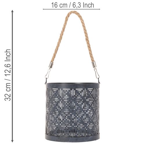 Metallinen tuikkukuppi, koristeellinen lyhty kahvalla, antrasiitti, Ø16cm, 2 kpl | Floristik24.fi
