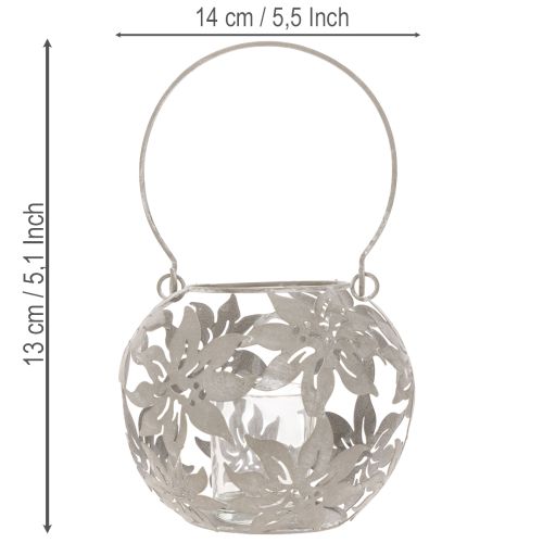 Metallinen riippuvalaisin, tuulivalo, harmaa, Ø14 cm, korkeus 13 cm | Floristik24.fi