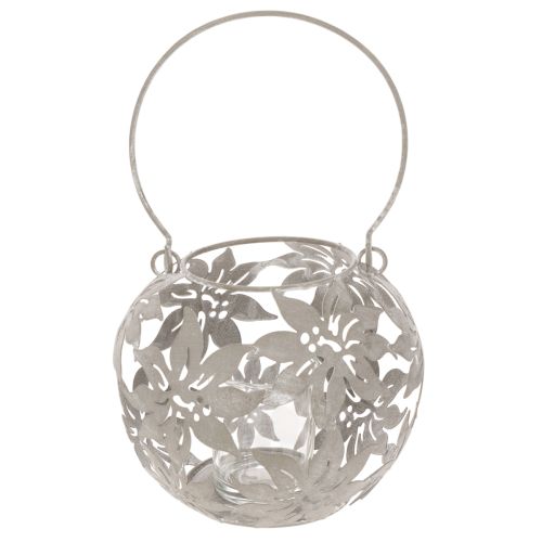 Metallinen riippuvalaisin, tuulivalo, harmaa, Ø14 cm, korkeus 13 cm | Floristik24.fi