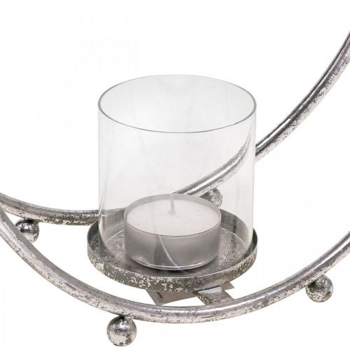 Lyhty metallinen kynttilänjalka hopea lasi Ø33cm