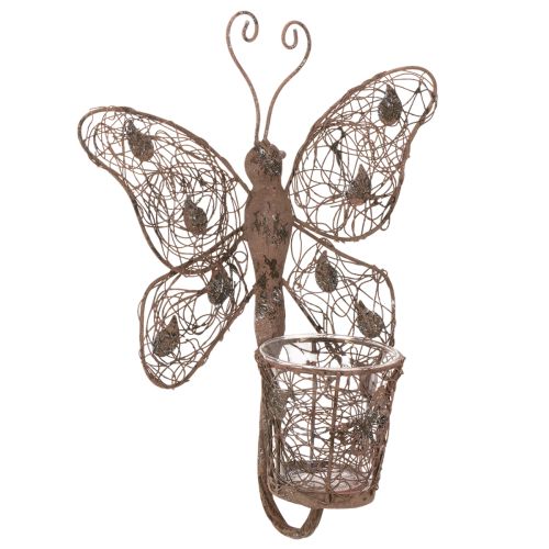 Metallinen lyhty, seinäkoriste, perhonen, ruosteenvärinen viimeistely, 36,5 cm