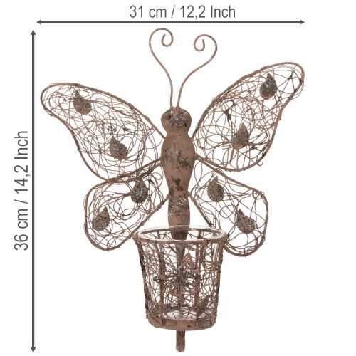 Metallinen lyhty, seinäkoriste, perhonen, ruosteenvärinen viimeistely, 36,5 cm | Floristik24.fi