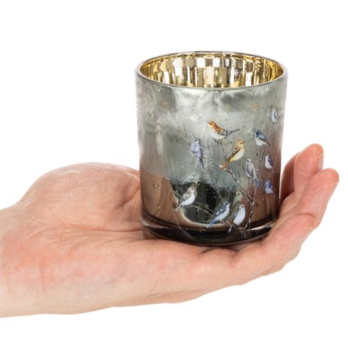 Lasinen tuikkukuppi lintu- ja lumihiutaleaiheella, 8 cm, 2 kpl | Floristik24.fi
