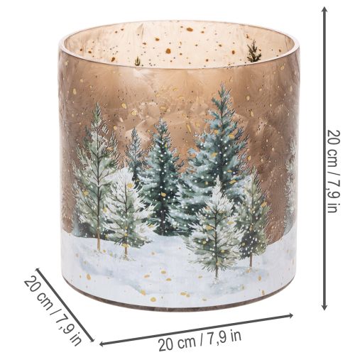 Lasinen tuikkukuppi, jossa on talvimetsä lumessa, joulukoriste, 20 cm | Floristik24.fi