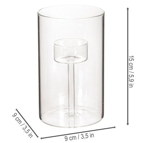 Lasinen kynttilänjalka pylväskynttilöille, sisäkkeellä, 15 cm, 2 kpl | Floristik24.fi