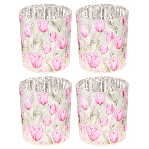 kohteita Koristeellinen lasilyhty tulppaanikuviolla keväiseen kotiin, 8 cm, 4 kpl.